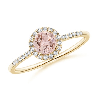 5mm AAA Round Morganite Halo Ring with Diamond Accents in Yellow Gold