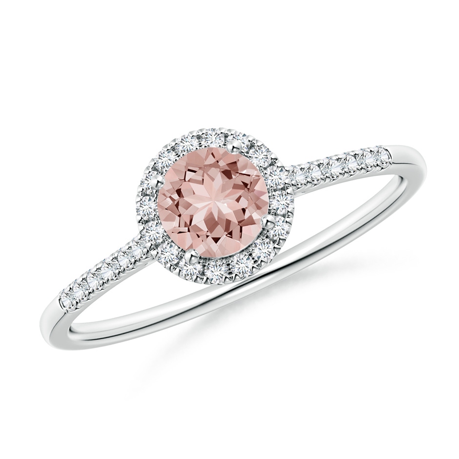 5mm AAAA Round Morganite Halo Ring with Diamond Accents in P950 Platinum 