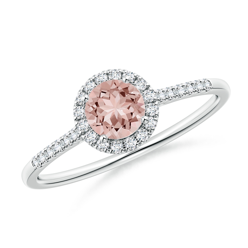 5mm AAAA Round Morganite Halo Ring with Diamond Accents in White Gold