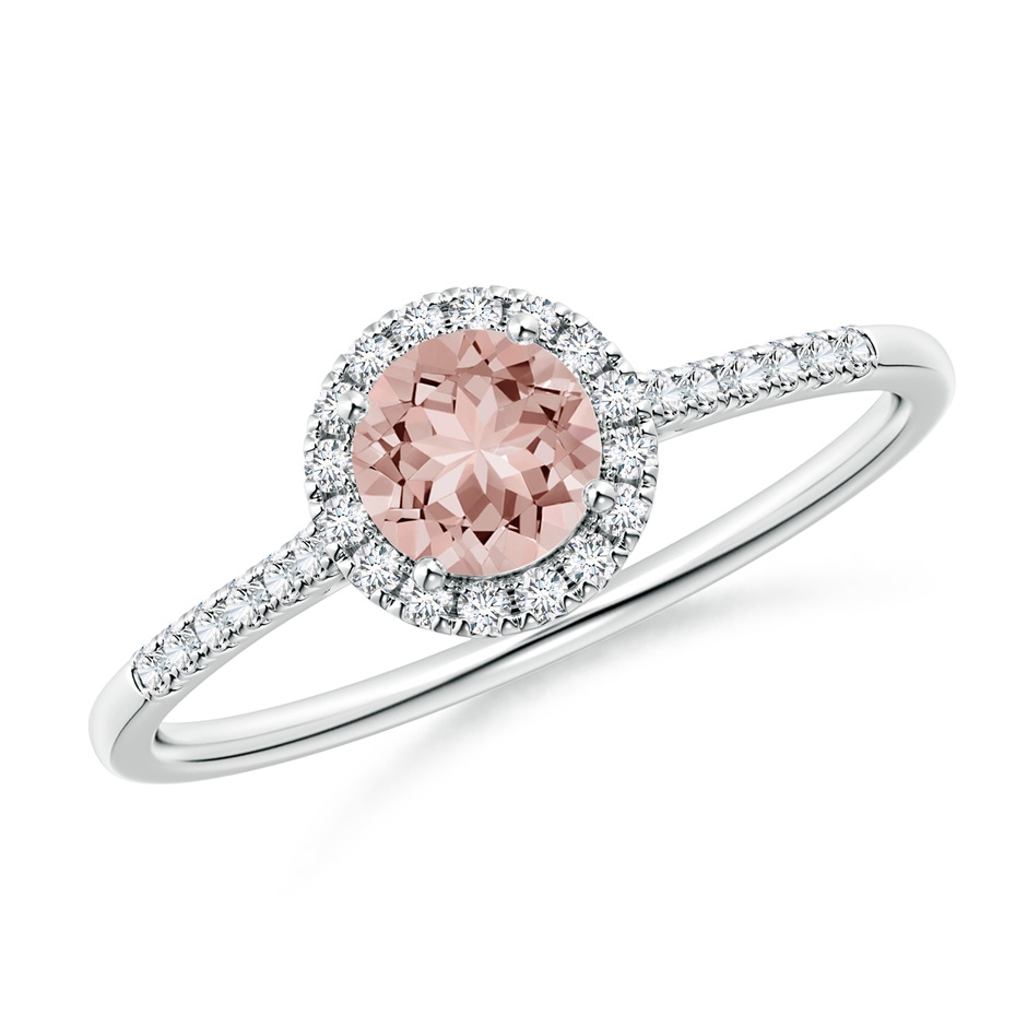 5mm AAAA Round Morganite Halo Ring with Diamond Accents in White Gold 