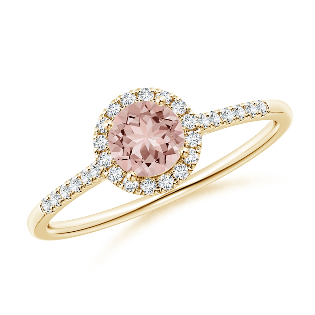 5mm AAAA Round Morganite Halo Ring with Diamond Accents in Yellow Gold