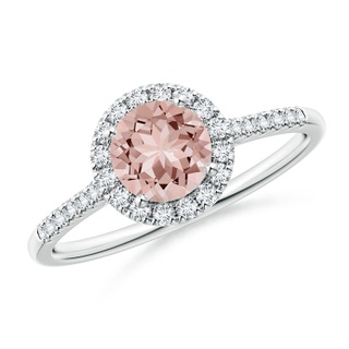 6mm AAAA Round Morganite Halo Ring with Diamond Accents in P950 Platinum