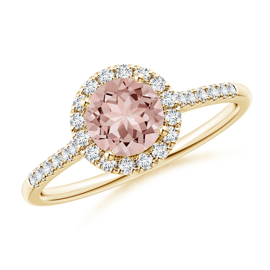 6mm AAAA Round Morganite Halo Ring with Diamond Accents in Yellow Gold 