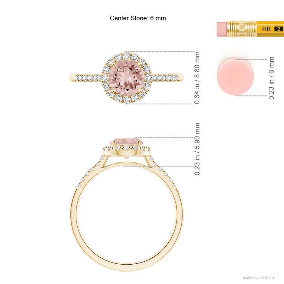 6mm AAAA Round Morganite Halo Ring with Diamond Accents in Yellow Gold ruler