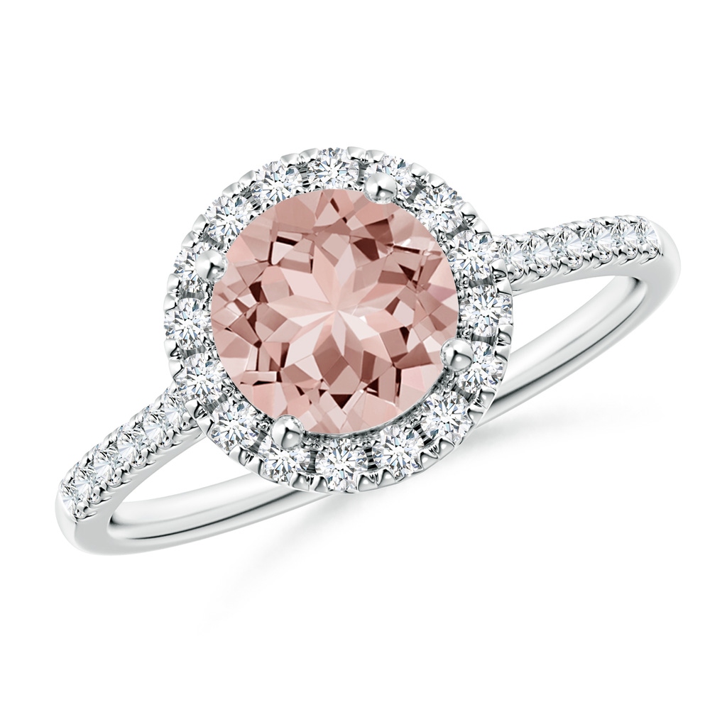 7mm AAAA Round Morganite Halo Ring with Diamond Accents in White Gold