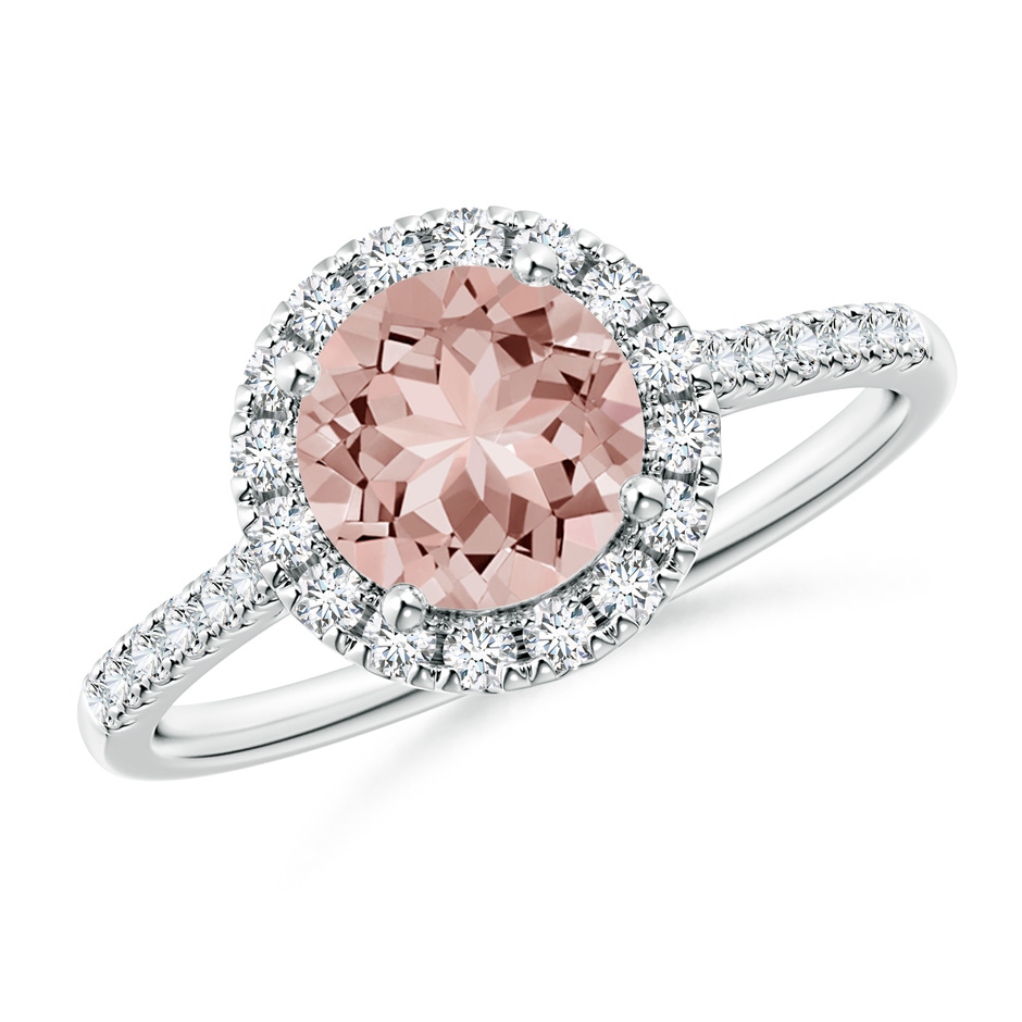 7mm AAAA Round Morganite Halo Ring with Diamond Accents in White Gold 