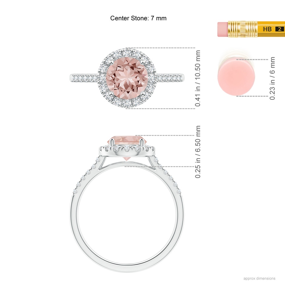 7mm AAAA Round Morganite Halo Ring with Diamond Accents in White Gold ruler