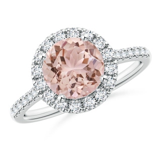 8mm AAA Round Morganite Halo Ring with Diamond Accents in White Gold