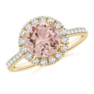 8mm AAA Round Morganite Halo Ring with Diamond Accents in Yellow Gold