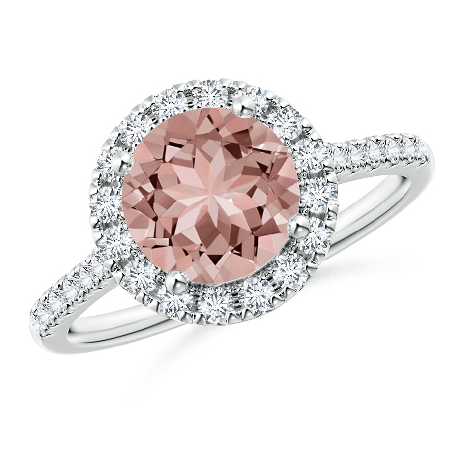 8mm AAAA Round Morganite Halo Ring with Diamond Accents in White Gold 