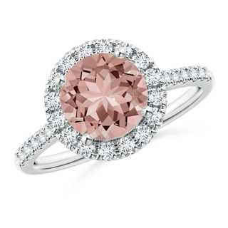8mm AAAA Round Morganite Halo Ring with Diamond Accents in White Gold