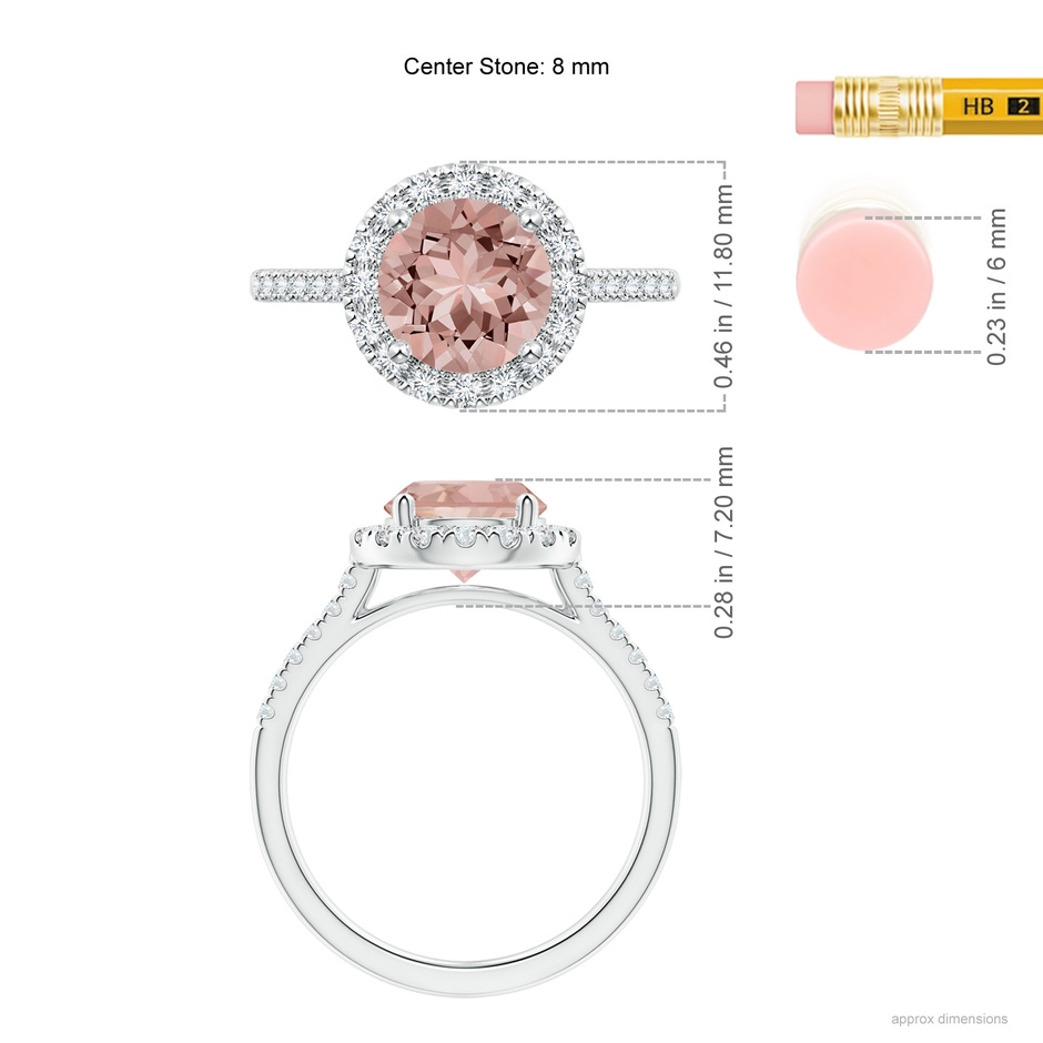 8mm AAAA Round Morganite Halo Ring with Diamond Accents in White Gold ruler