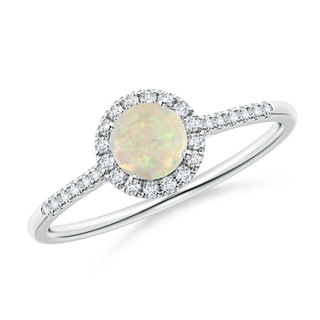 5mm AAA Round Opal Halo Ring with Diamond Accents in White Gold