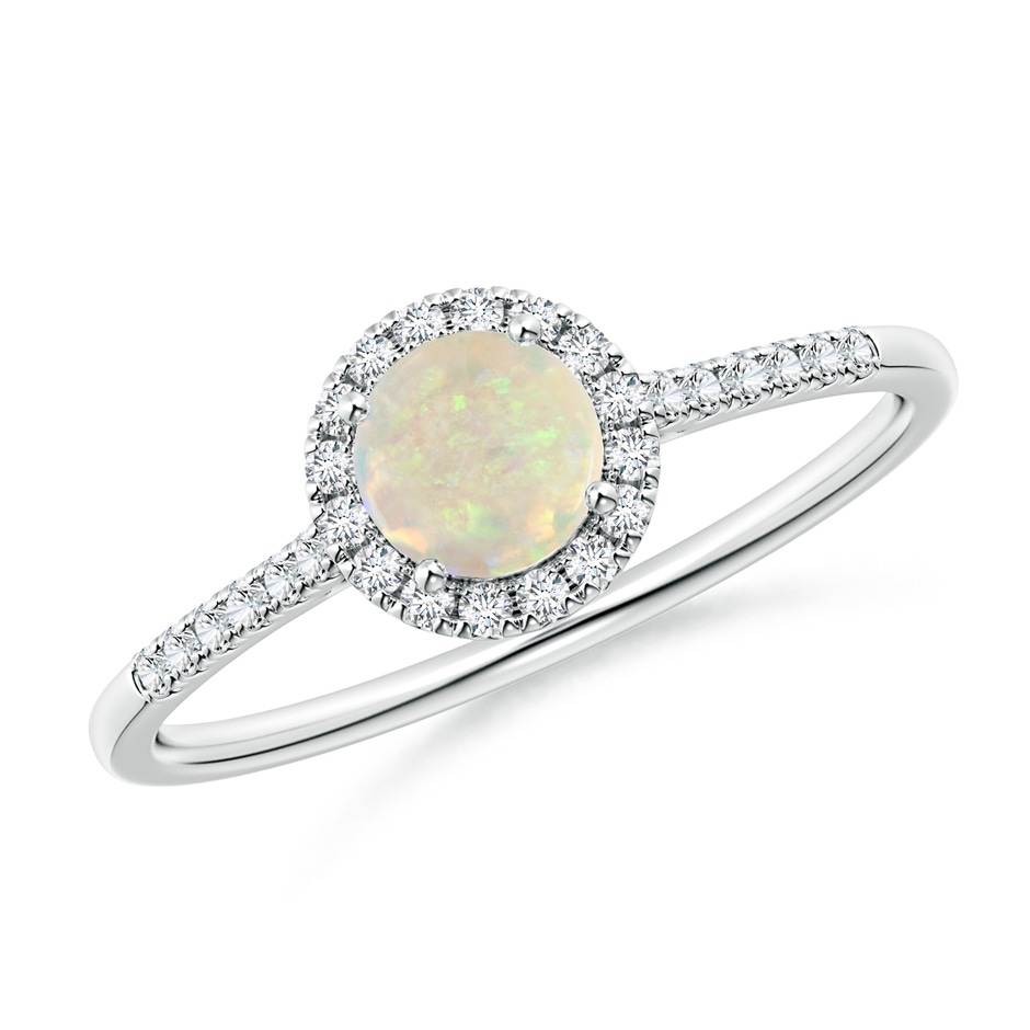 5mm AAA Round Opal Halo Ring with Diamond Accents in White Gold 