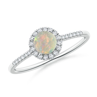 5mm AAAA Round Opal Halo Ring with Diamond Accents in 9K White Gold