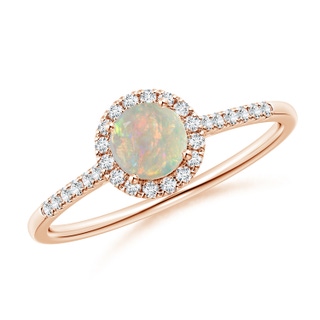 5mm AAAA Round Opal Halo Ring with Diamond Accents in Rose Gold