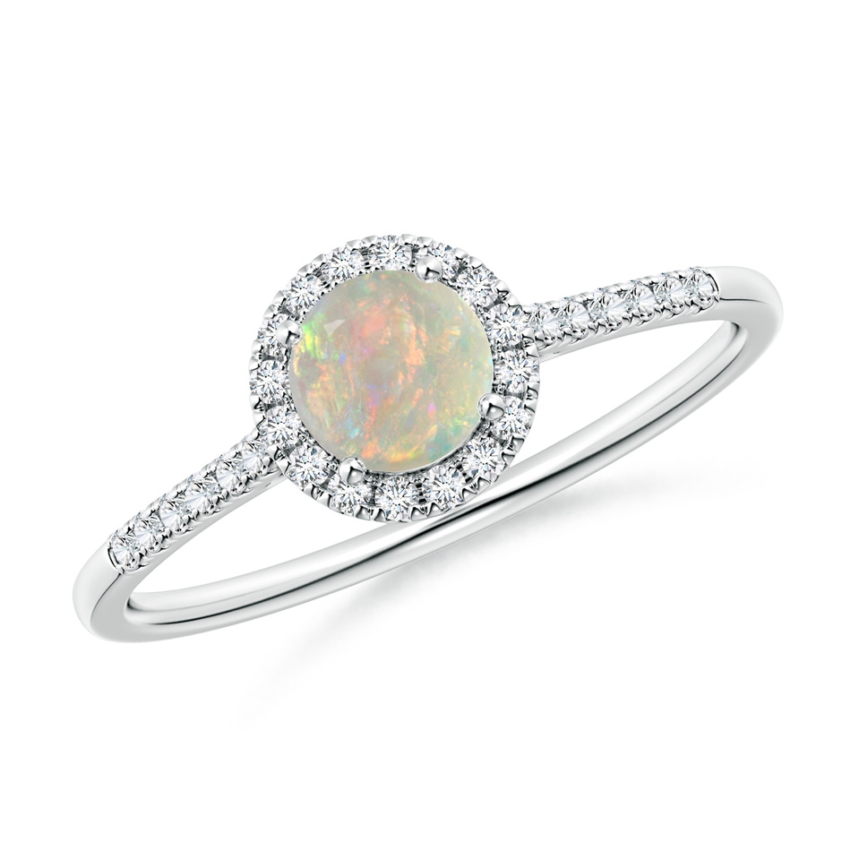 5mm AAAA Round Opal Halo Ring with Diamond Accents in White Gold 