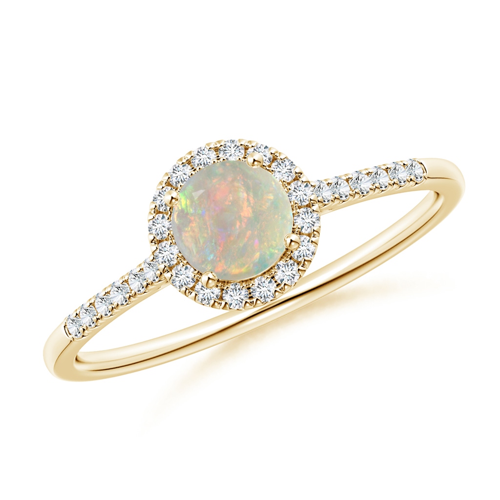 5mm AAAA Round Opal Halo Ring with Diamond Accents in Yellow Gold