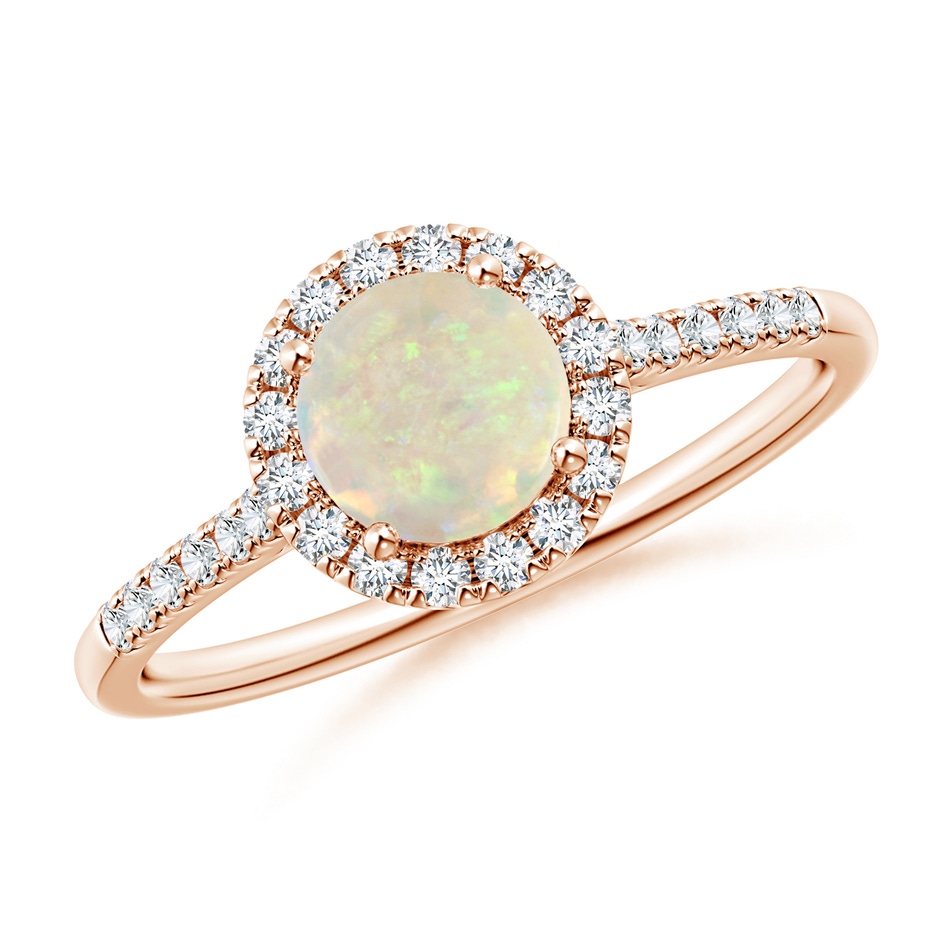 6mm AAA Round Opal Halo Ring with Diamond Accents in Rose Gold 