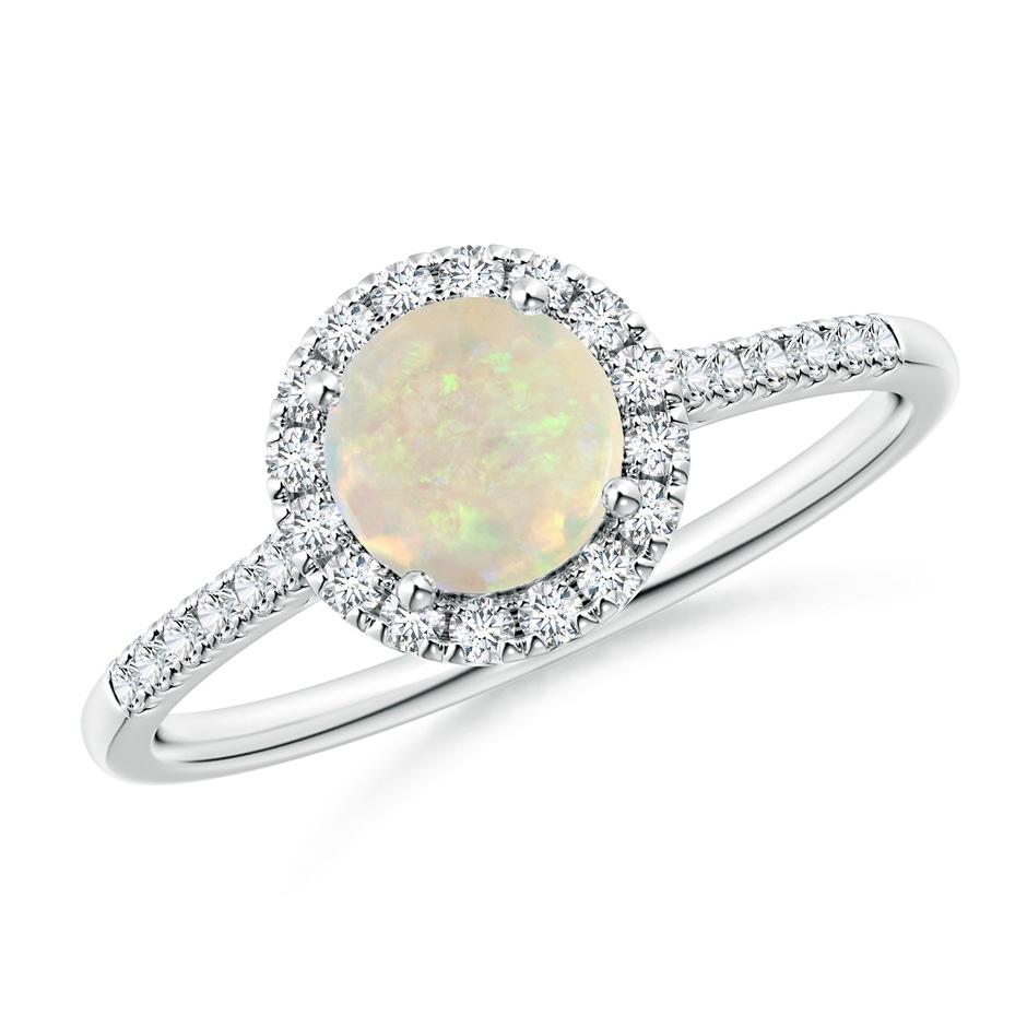 6mm AAA Round Opal Halo Ring with Diamond Accents in White Gold 