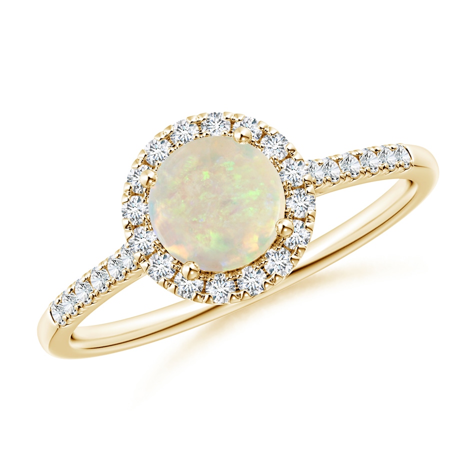 6mm AAA Round Opal Halo Ring with Diamond Accents in Yellow Gold 