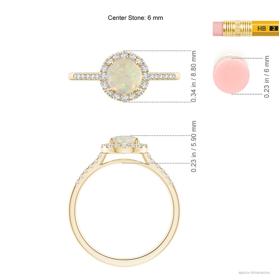 6mm AAA Round Opal Halo Ring with Diamond Accents in Yellow Gold ruler