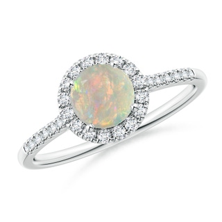 6mm AAAA Round Opal Halo Ring with Diamond Accents in P950 Platinum