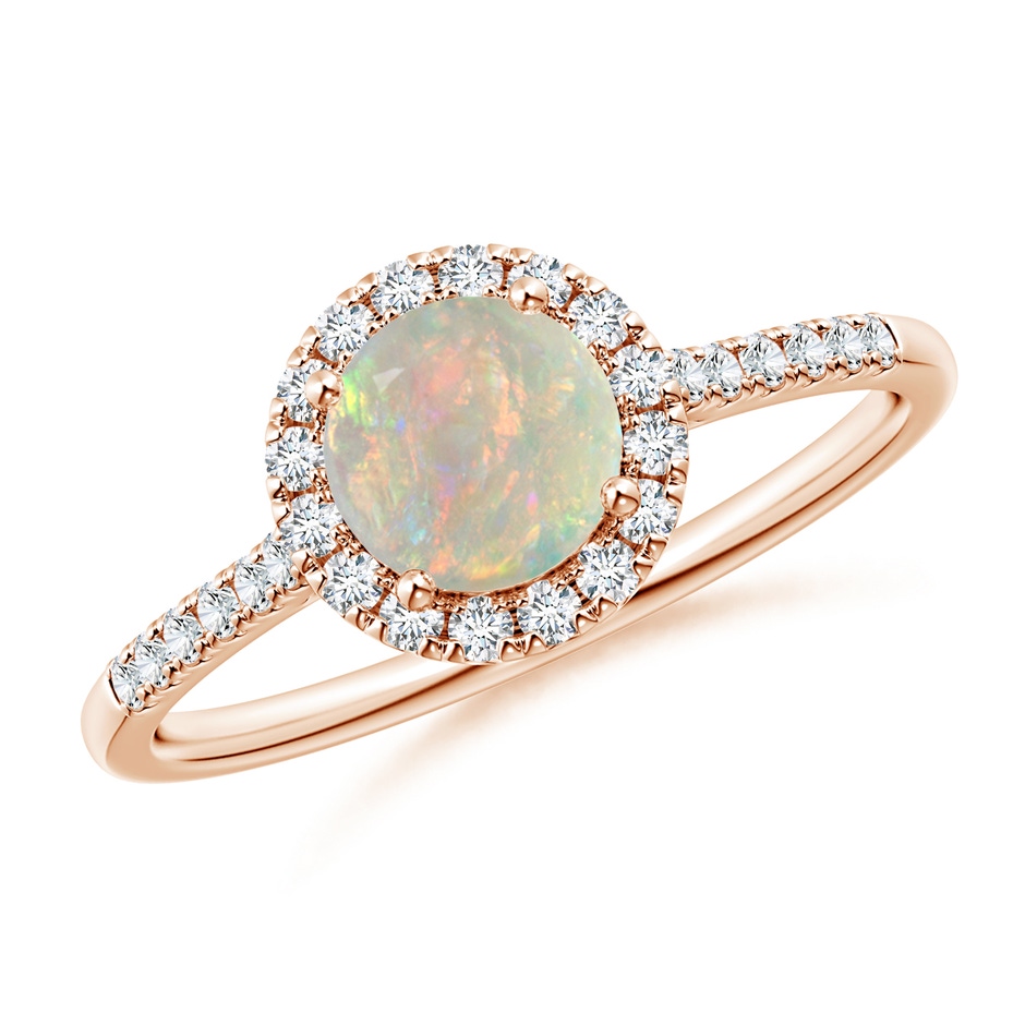 6mm AAAA Round Opal Halo Ring with Diamond Accents in Rose Gold 