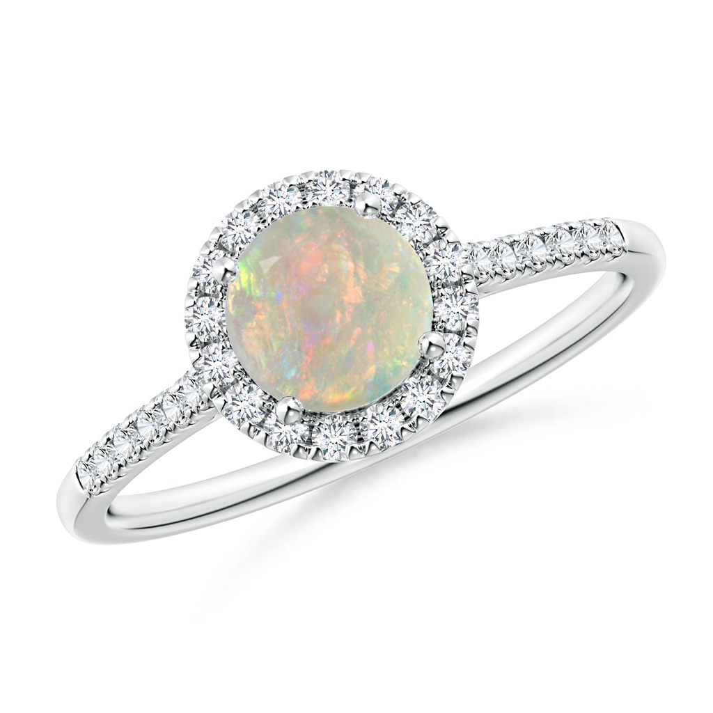 6mm AAAA Round Opal Halo Ring with Diamond Accents in White Gold