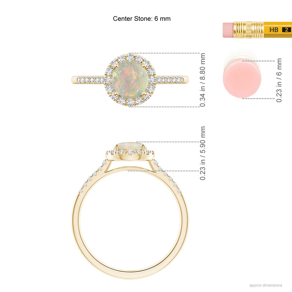 6mm AAAA Round Opal Halo Ring with Diamond Accents in Yellow Gold ruler