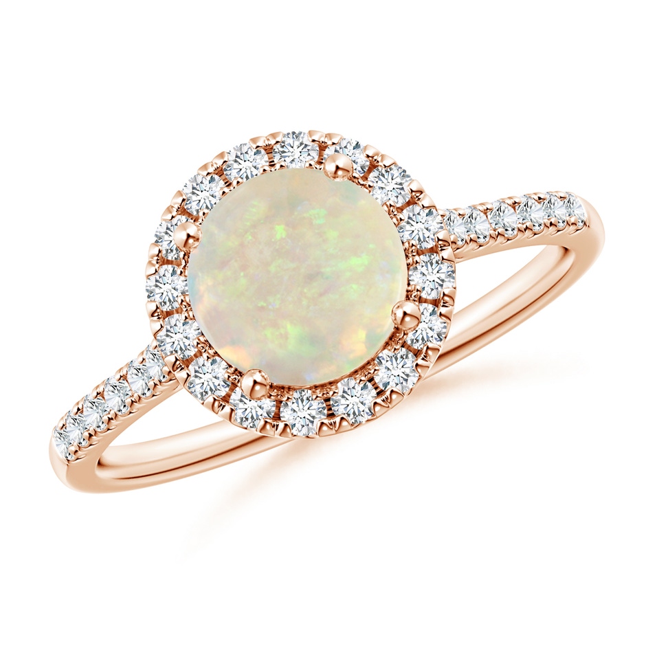 7mm AAA Round Opal Halo Ring with Diamond Accents in Rose Gold 