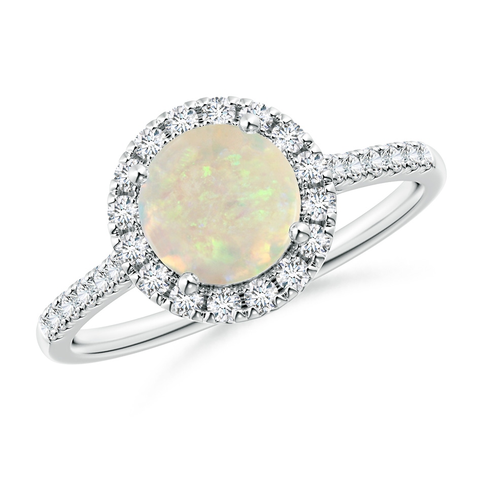 7mm AAA Round Opal Halo Ring with Diamond Accents in White Gold 