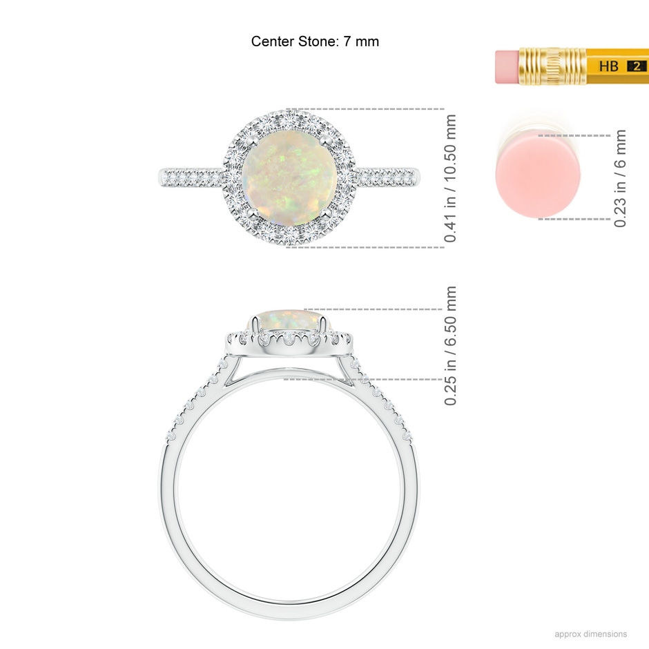7mm AAA Round Opal Halo Ring with Diamond Accents in White Gold ruler