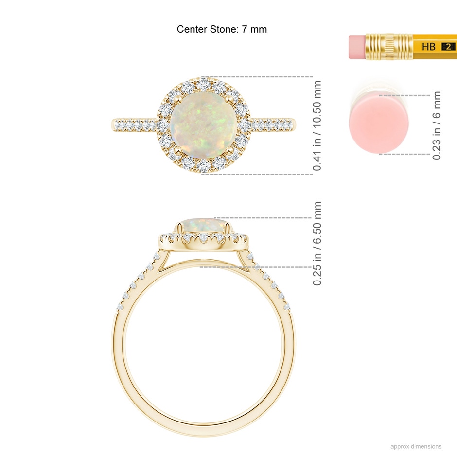7mm AAA Round Opal Halo Ring with Diamond Accents in Yellow Gold ruler