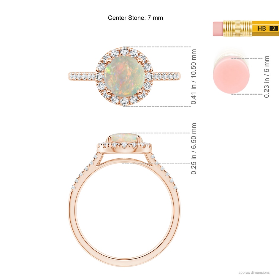7mm AAAA Round Opal Halo Ring with Diamond Accents in Rose Gold ruler