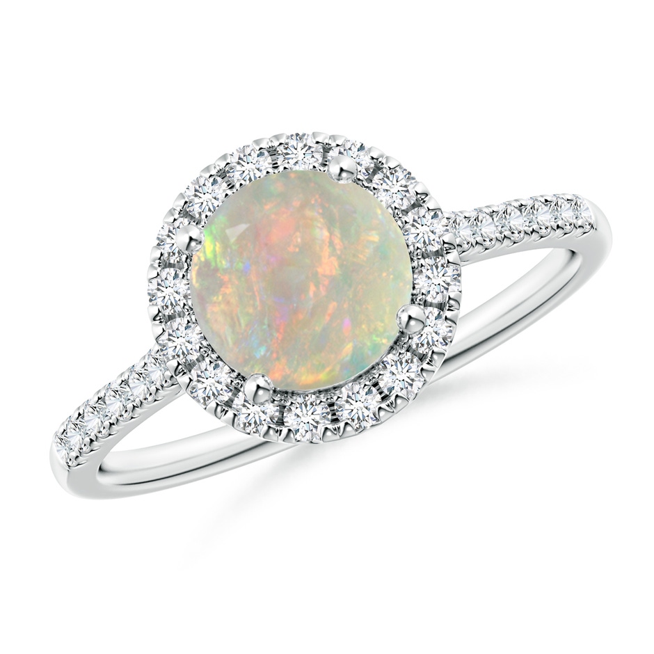 7mm AAAA Round Opal Halo Ring with Diamond Accents in White Gold 