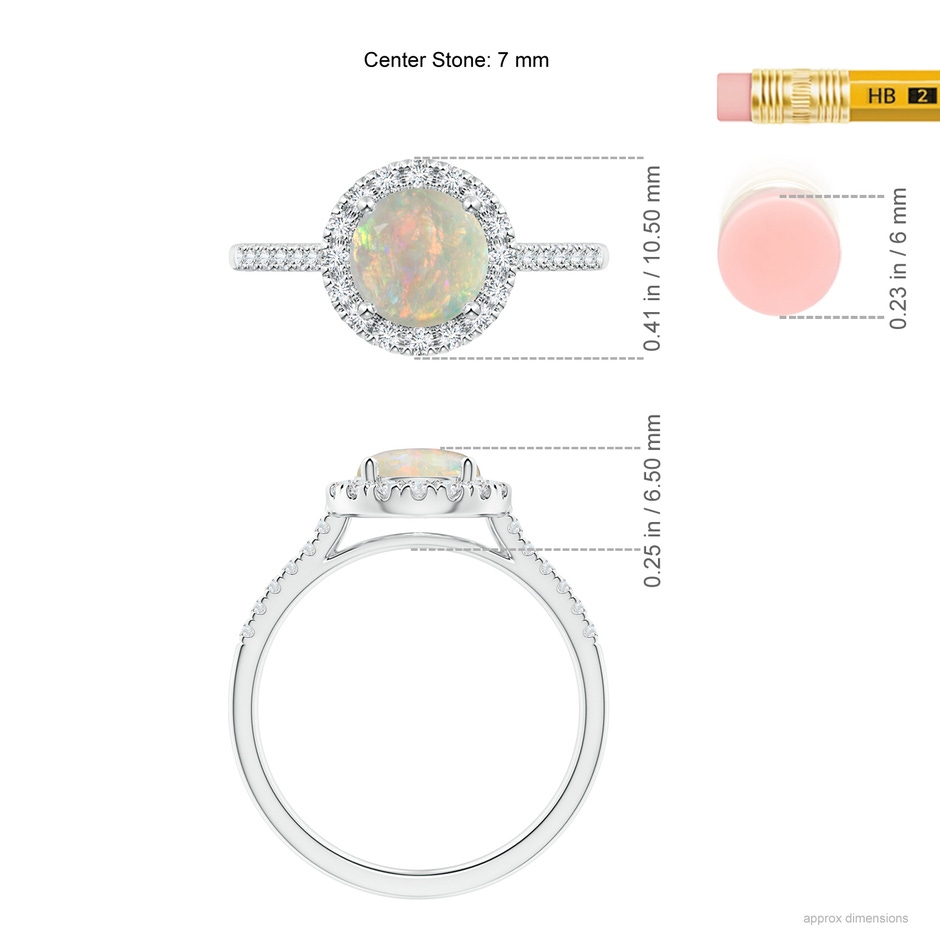 7mm AAAA Round Opal Halo Ring with Diamond Accents in White Gold ruler