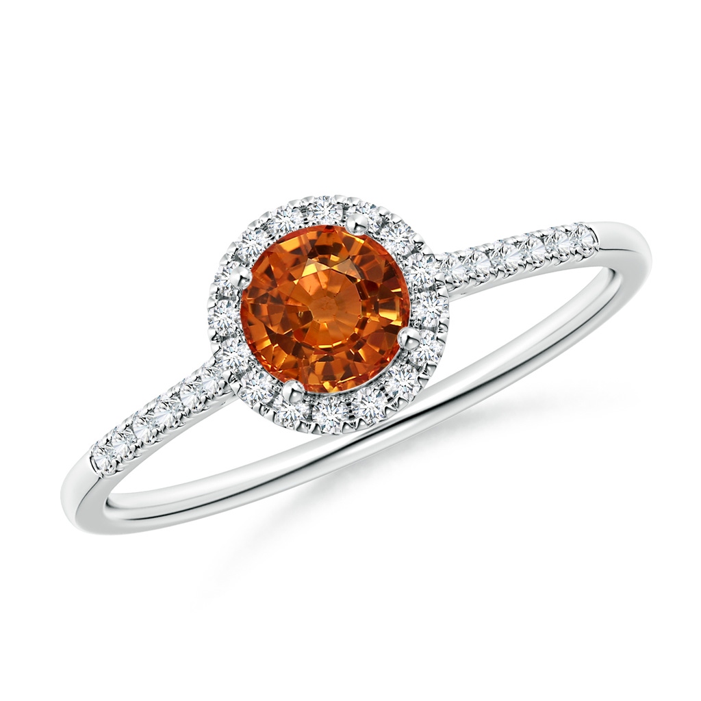 5mm AAAA Round Orange Sapphire Halo Ring with Diamond Accents in P950 Platinum