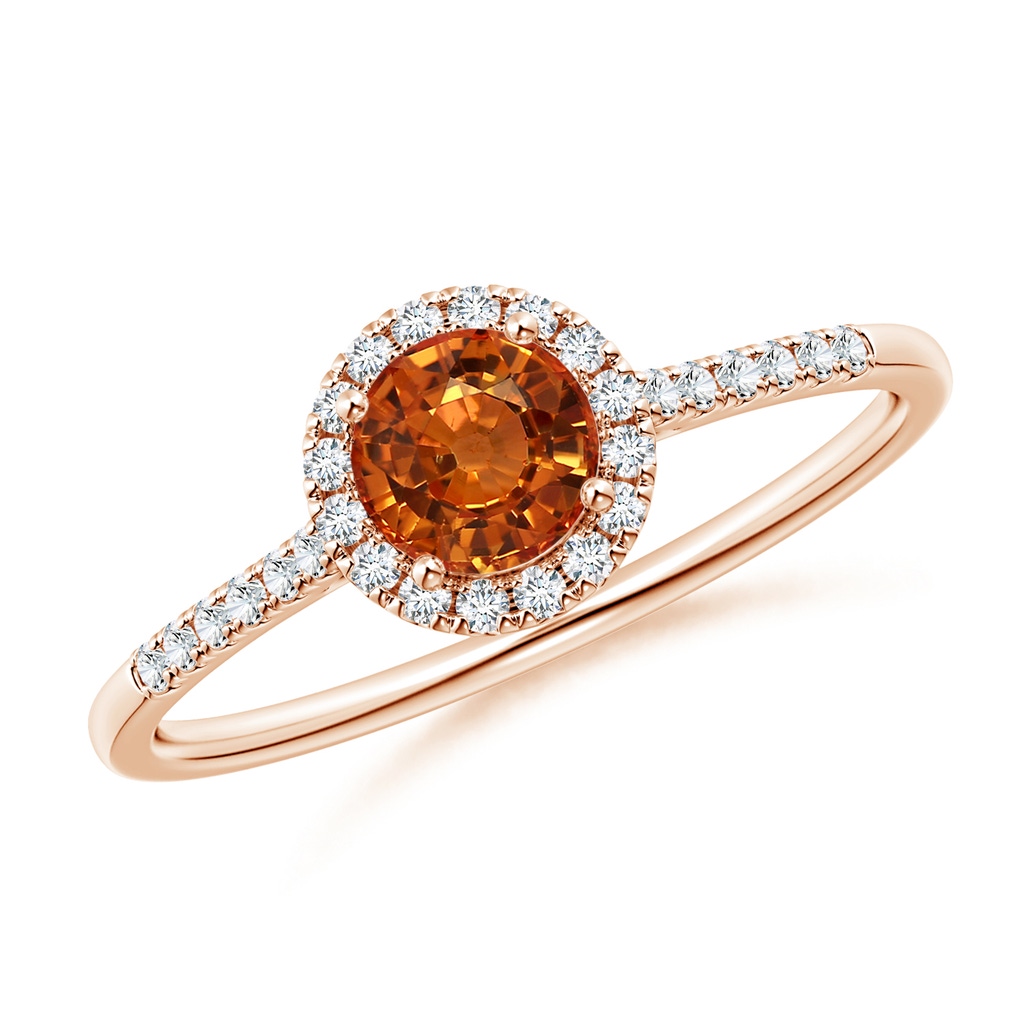 5mm AAAA Round Orange Sapphire Halo Ring with Diamond Accents in Rose Gold
