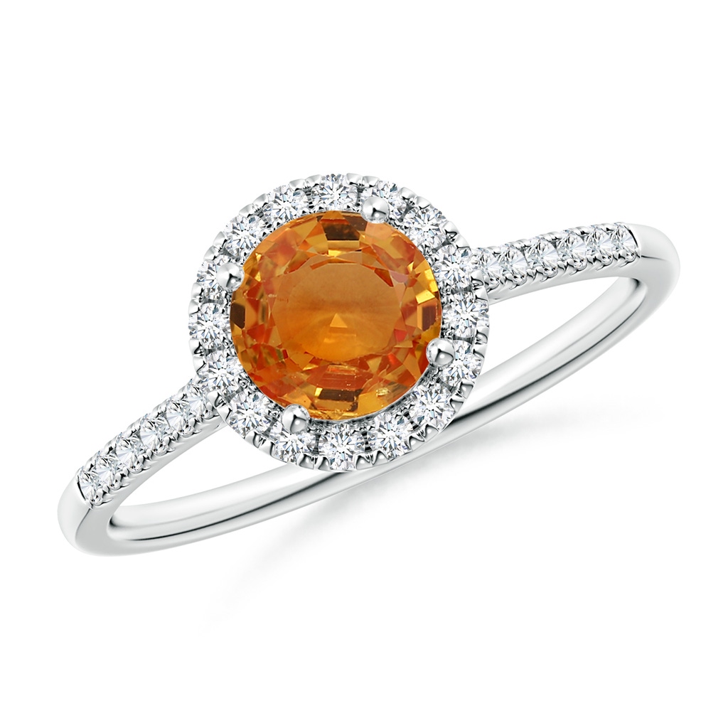 6mm AAA Round Orange Sapphire Halo Ring with Diamond Accents in White Gold 