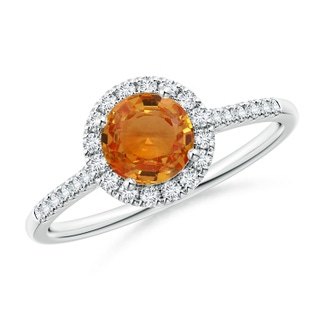 6mm AAA Round Orange Sapphire Halo Ring with Diamond Accents in White Gold