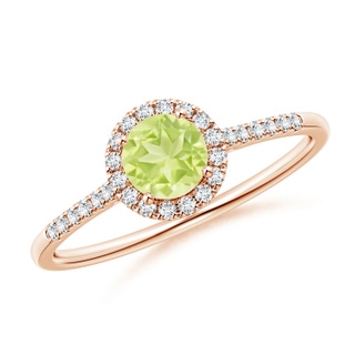 5mm A Round Peridot Halo Ring with Diamond Accents in 9K Rose Gold