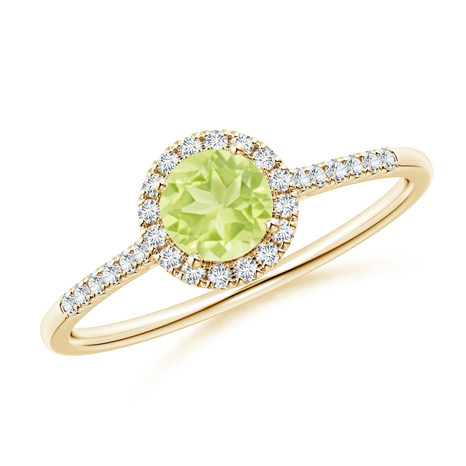 5mm A Round Peridot Halo Ring with Diamond Accents in Yellow Gold 