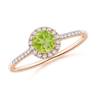 5mm AA Round Peridot Halo Ring with Diamond Accents in Rose Gold