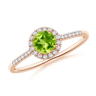 5mm AAA Round Peridot Halo Ring with Diamond Accents in Rose Gold