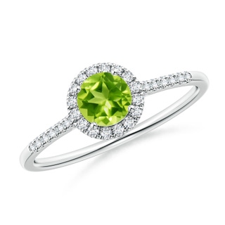 5mm AAA Round Peridot Halo Ring with Diamond Accents in White Gold