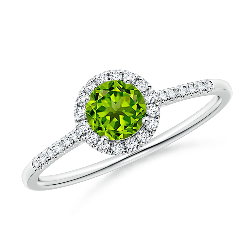 5mm AAAA Round Peridot Halo Ring with Diamond Accents in P950 Platinum