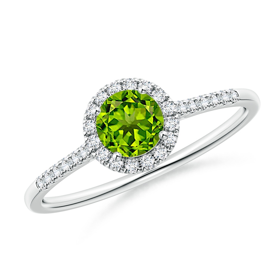 5mm AAAA Round Peridot Halo Ring with Diamond Accents in P950 Platinum 