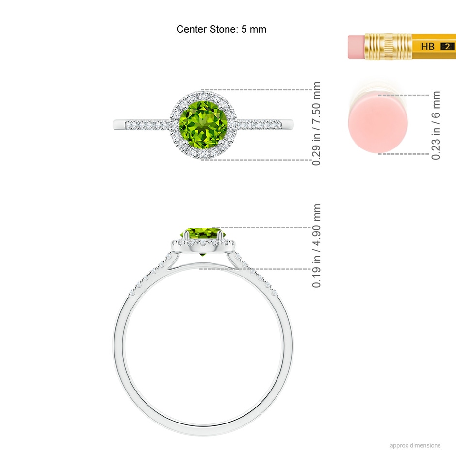 5mm AAAA Round Peridot Halo Ring with Diamond Accents in P950 Platinum ruler