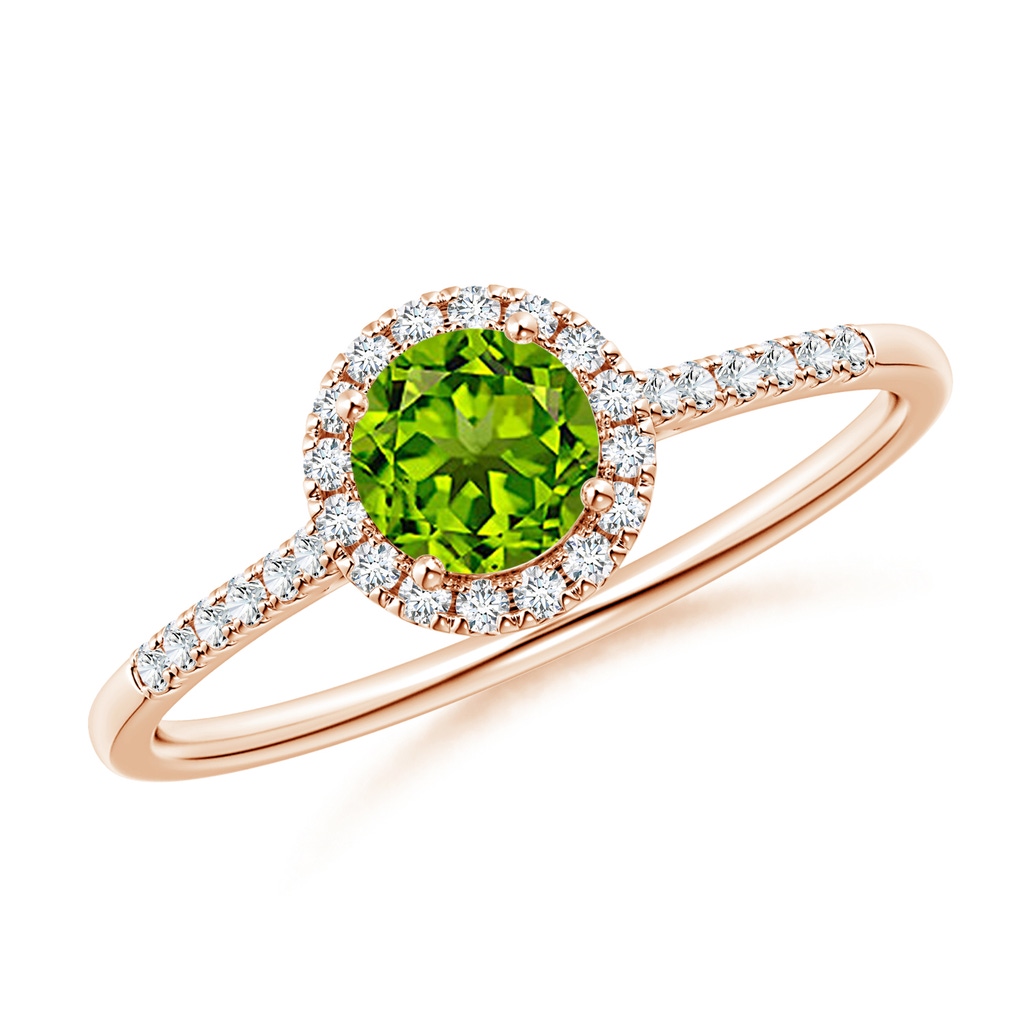 5mm AAAA Round Peridot Halo Ring with Diamond Accents in Rose Gold